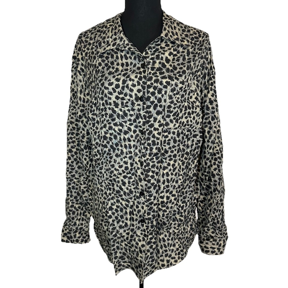 VTG Silk Icon Collection‎ Silk Leopard Button Down Shirt Women's Plus Size 2X